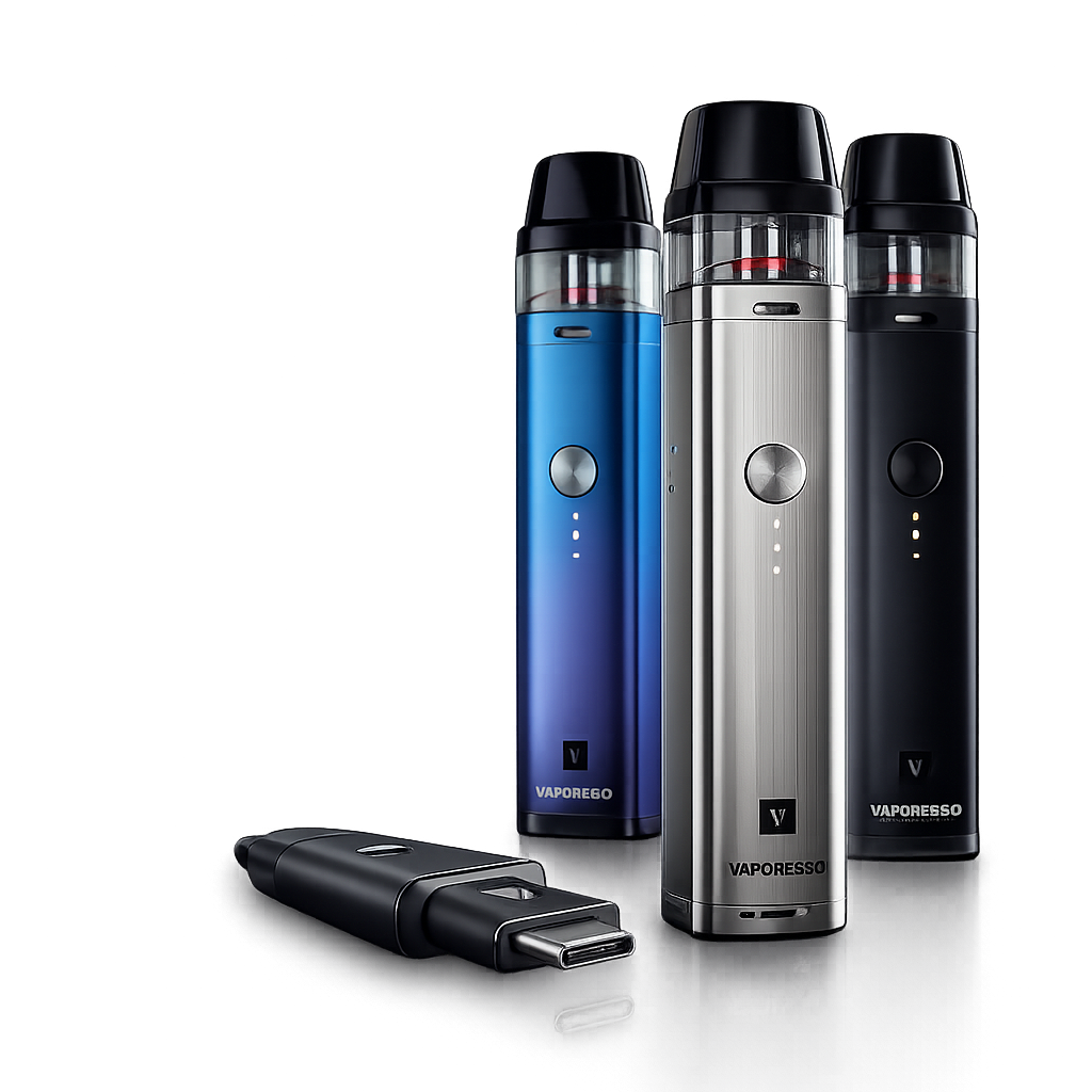 Vaporesso XROS 5 Pod Kit with refillable pod and USB-C charging in multiple color options.