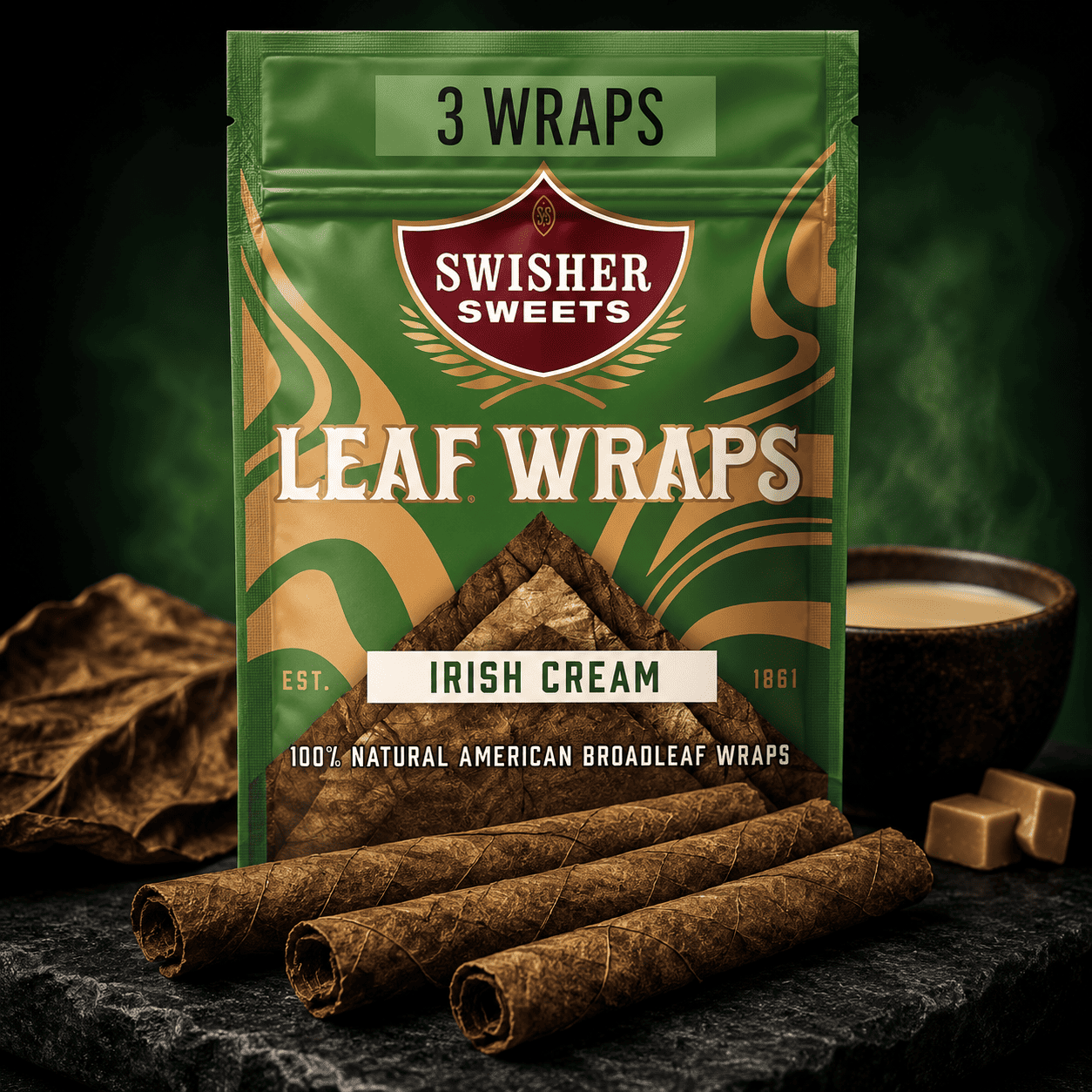 Swisher Sweets Leaf Wraps Irish Cream 100% natural American broadleaf wraps